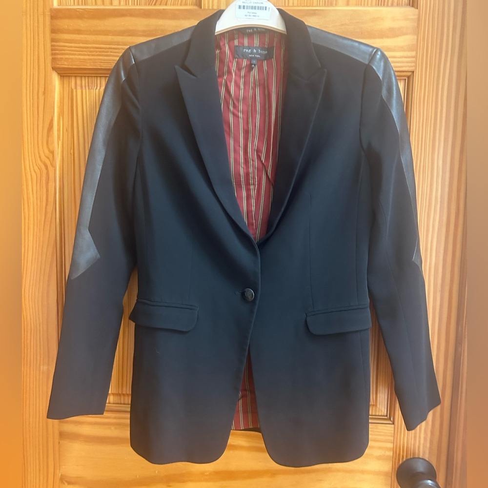 rag & bone Black Blazer with Leather Details